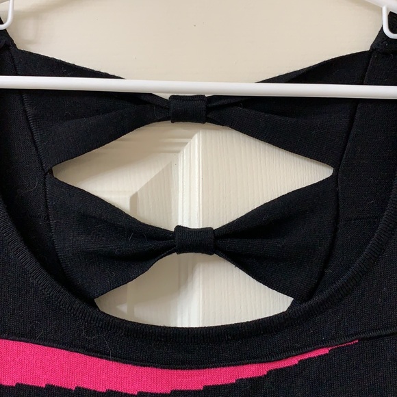 🌷3 for$20🌷Pink Rose, US M, Black & Pink Stripe Short Sleeve Bow Cut Out Dress - Picture 4 of 8